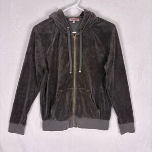 Juicy Couture Grey Velour Hooded Zip Up Sweatshirt Size Small